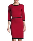 Melanie Knit 3/4-sleeve Dress, Red/black