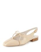 Vichy Leather Lace-up Flat, Nude