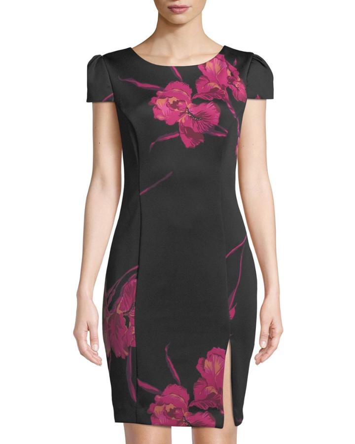 Floral Cap-sleeve Body-con Dress