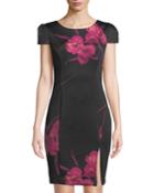 Floral Cap-sleeve Body-con Dress