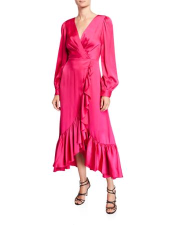 Ruby V-neck Blouson-sleeve High-low Ruffle Dress