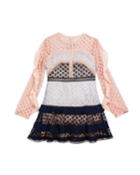 Arabella Ruffle-trim Colorblock Lace Dress,