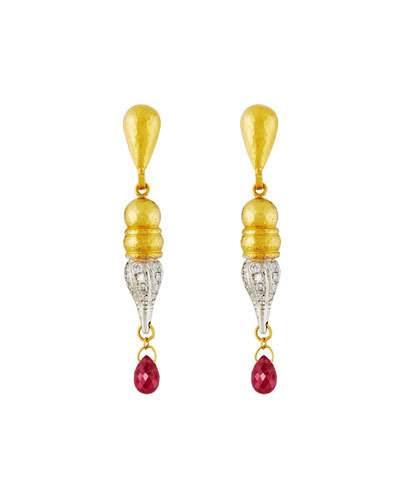 Sultan 24k/18k Two-tone Diamond & Ruby Drop Earrings