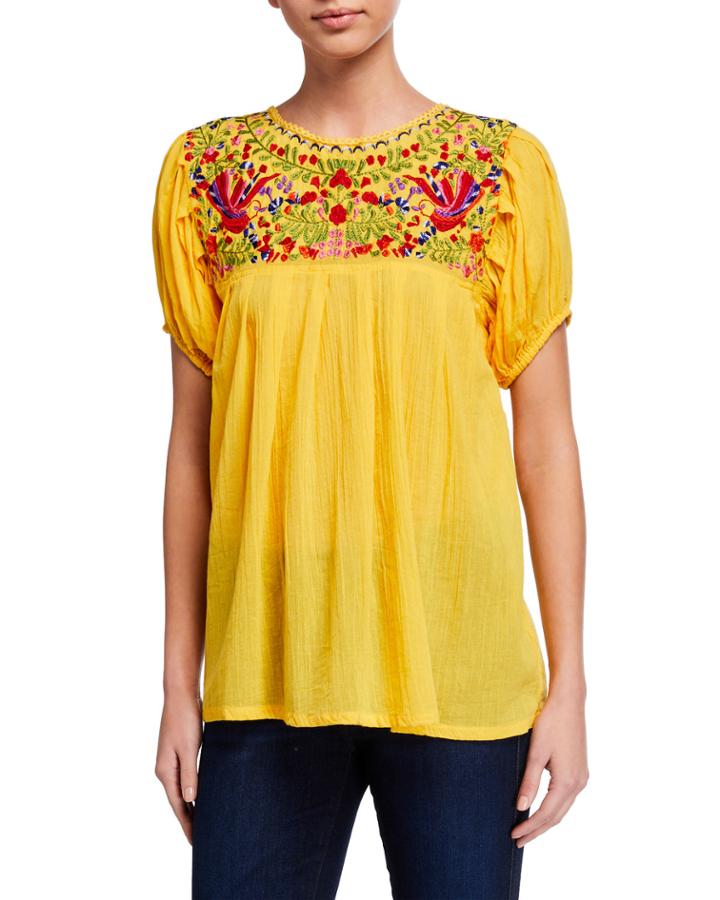 Heaven Short-sleeve Embroidered Peasant Top