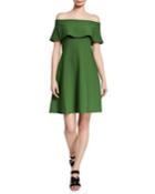 Off-the-shoulder Ruffle A-line Dress, Green