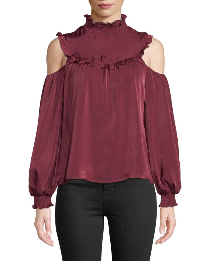 Cold-shoulder Ruffle Trimmed Blouse