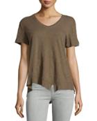 Slouchy Asymmetric V-neck Top, Army