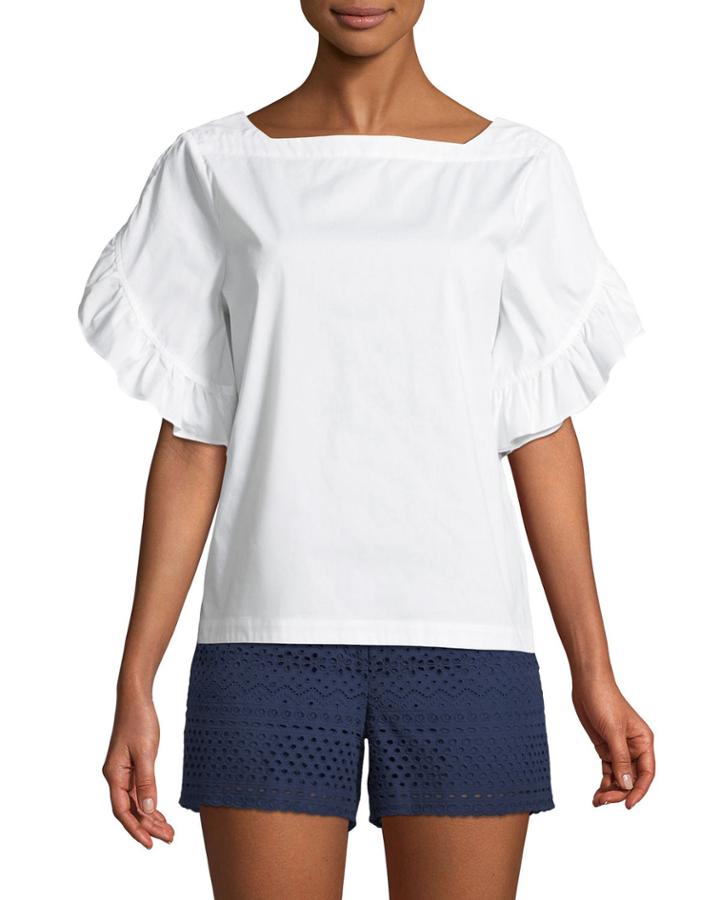Ruffle-tiered Short-sleeve Button-back Top
