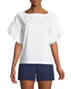 Ruffle-tiered Short-sleeve Button-back Top