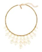 Crystal & Pearlescent-bead Statement Collar Necklace, Ivory