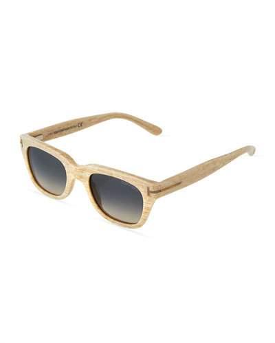 Horn-print Square Sunglasses, Beige