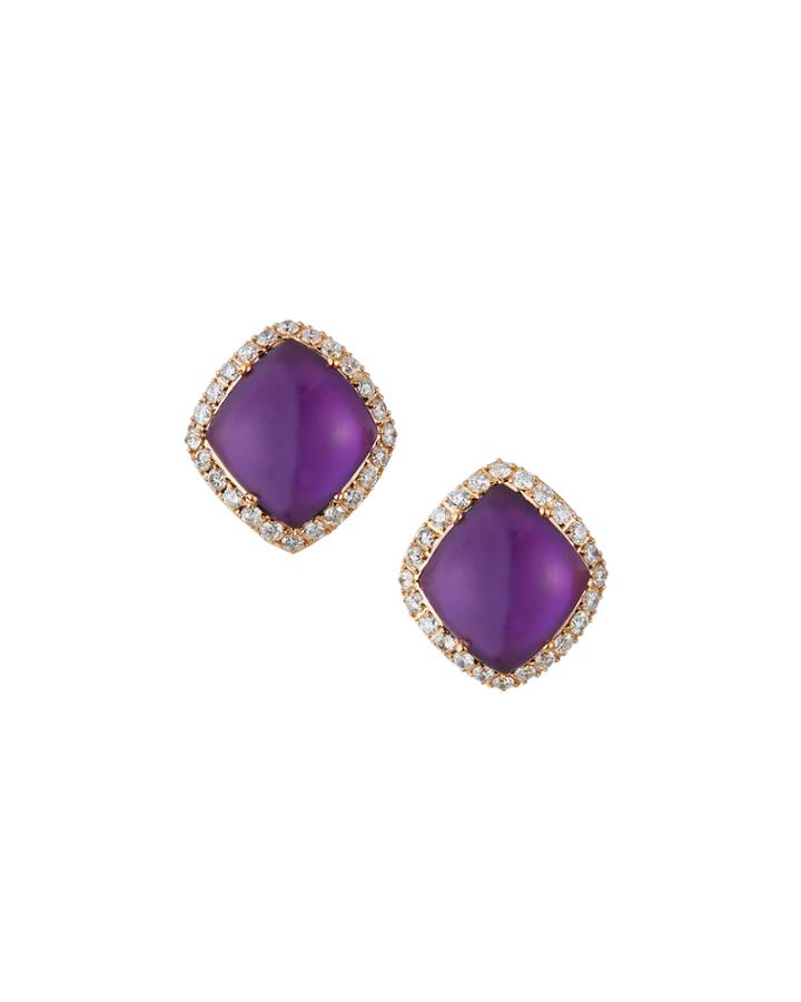 18k White/rose Gold Diamond And Amethyst Earrings
