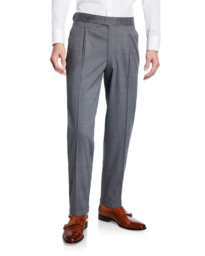 Men's Single-pleat Wool Trouser Pants, Gray