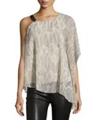 Asymmetric-drape Printed Top, Gray Pattern