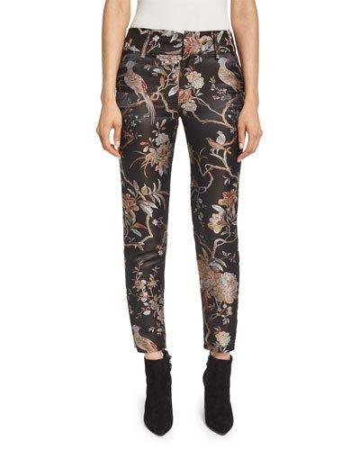 Stacey Floral-print Ankle Trousers, Burgundy
