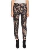 Stacey Floral-print Ankle Trousers, Burgundy