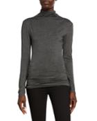 Turtleneck Long-sleeve Ruched Top