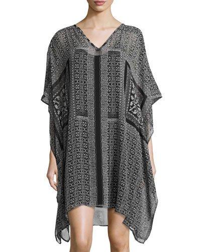 V-neck Graphic-print Caftan, Black Pattern