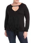 Tie-front Long-sleeve Cutout Top,