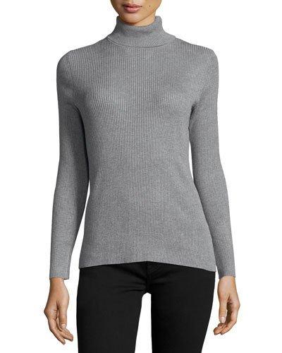 Ribbed Turtleneck Sweater, Heather Gray