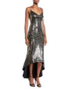 Armelle Zebra-print Sequined High-low Dress