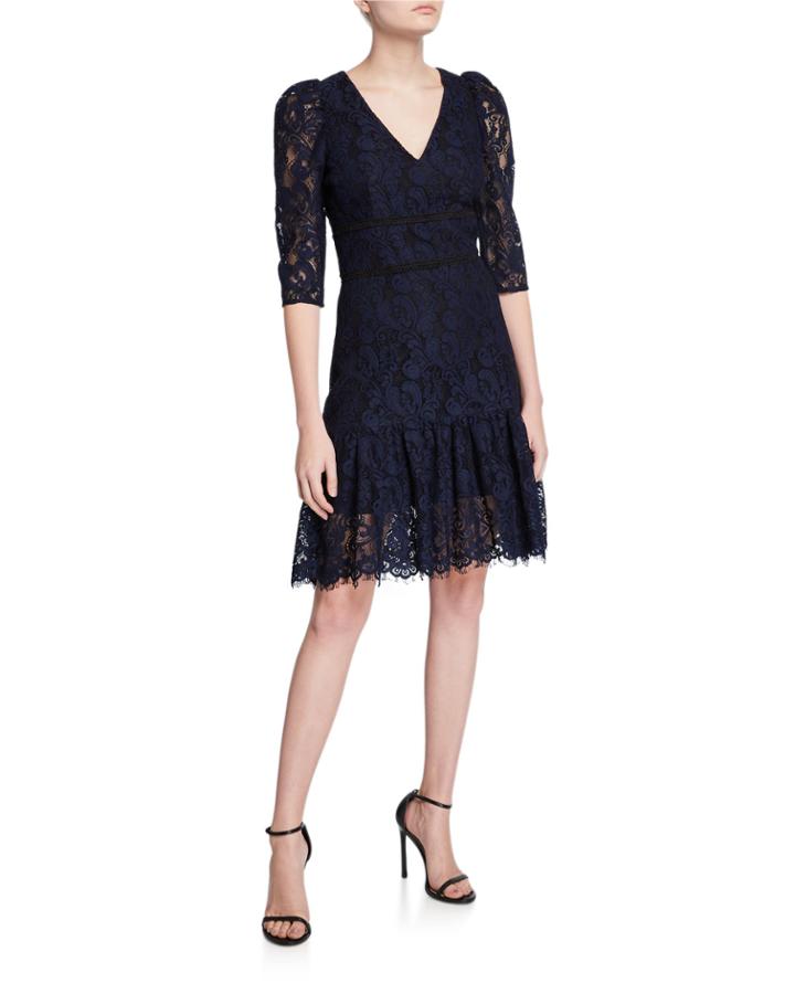 Miran V-neck 1/2-sleeve Lace A-line Dress