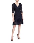 Miran V-neck 1/2-sleeve Lace A-line Dress