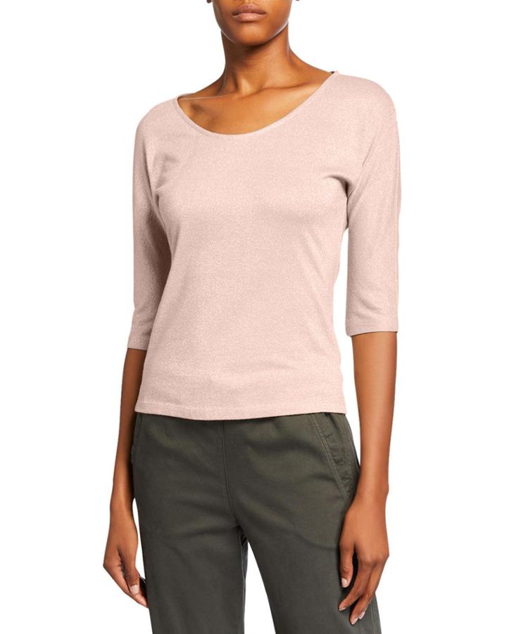 Metallic Elbow-sleeve Round-neck Tee