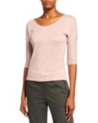 Metallic Elbow-sleeve Round-neck Tee
