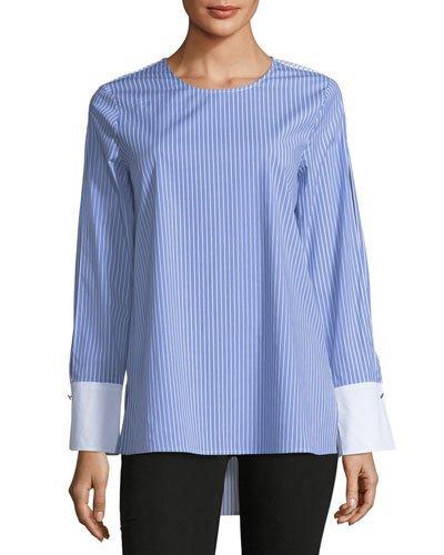 Simple Stripe Split-sleeve Blouse