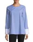 Simple Stripe Split-sleeve Blouse