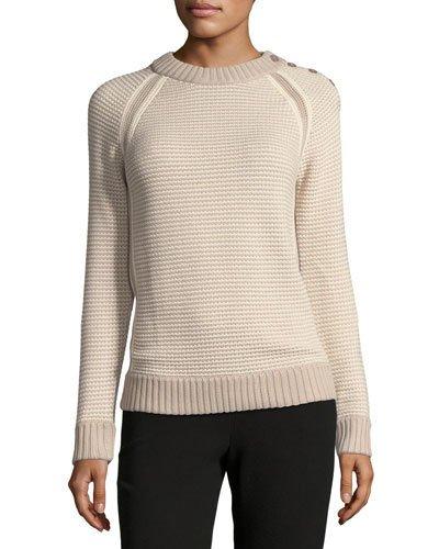 Honeycomb-knit Button-neck
