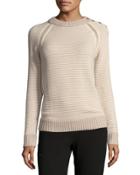 Honeycomb-knit Button-neck