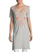 Side-slit Embroidered Jersey Tunic, Gray
