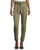 Ansel Belted Twill Straight-leg Pants, Army