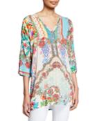 Resort Printed Button-down Tunic Blouse