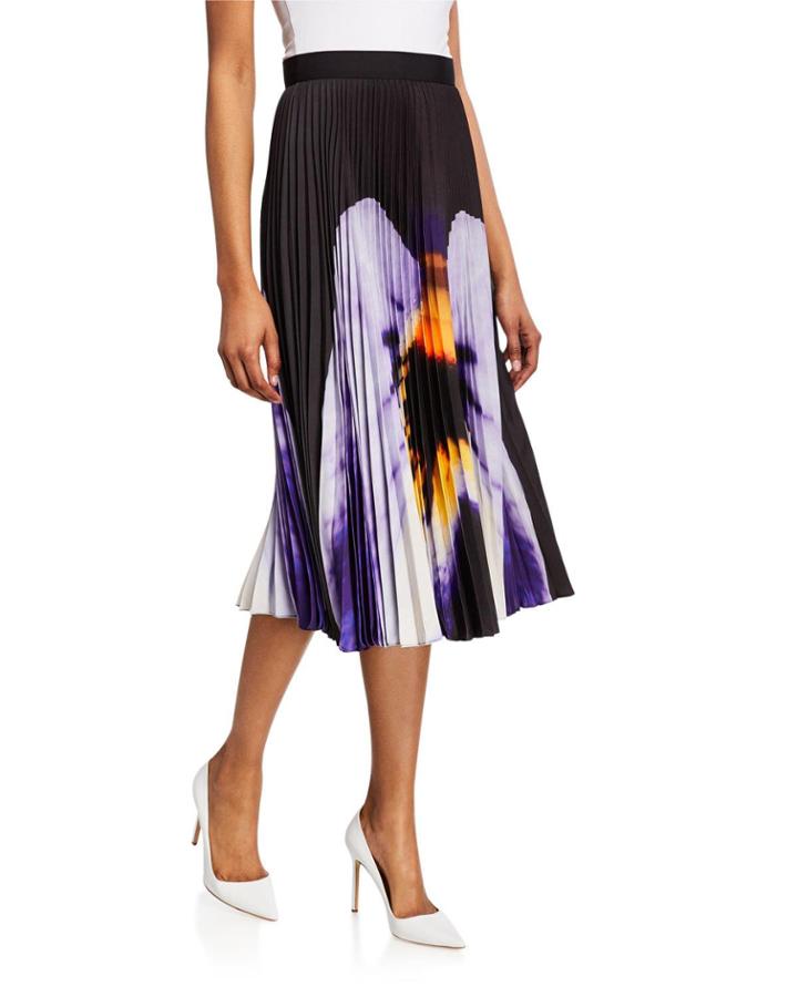 Pansy-print Pleated