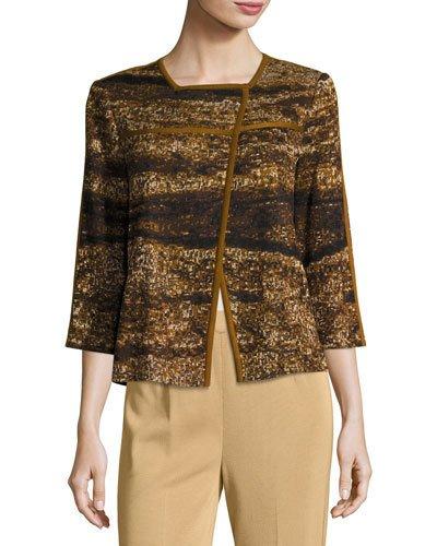 Asymmetric-front Knit Jacket, Brown