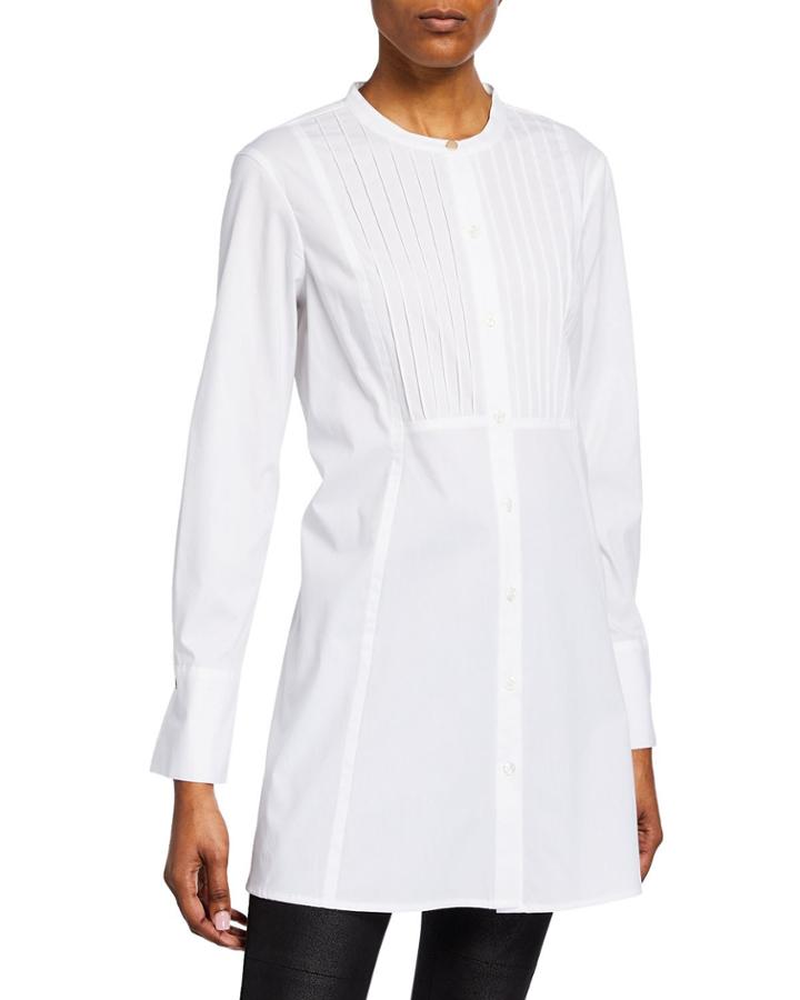 Ribbed Button-down Tunic Blouse