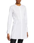 Ribbed Button-down Tunic Blouse