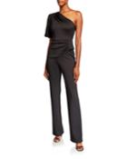 Brenna One-shoulder Puff-sleeve Jumpsuit