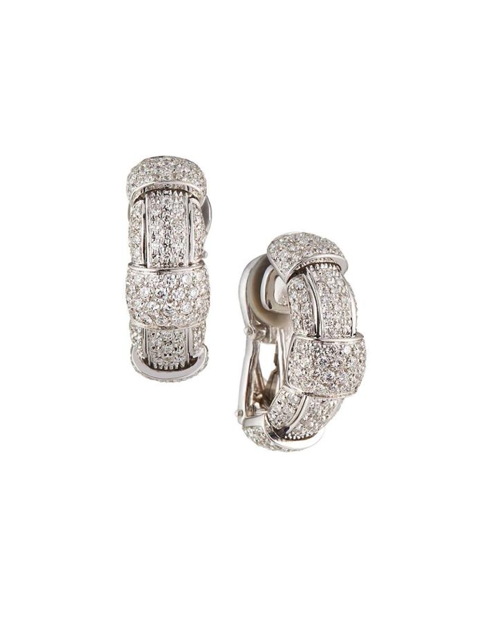 Barocco 18k White Gold Diamond Huggie Earrings
