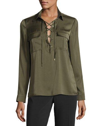 Lace-up Collar Blouse