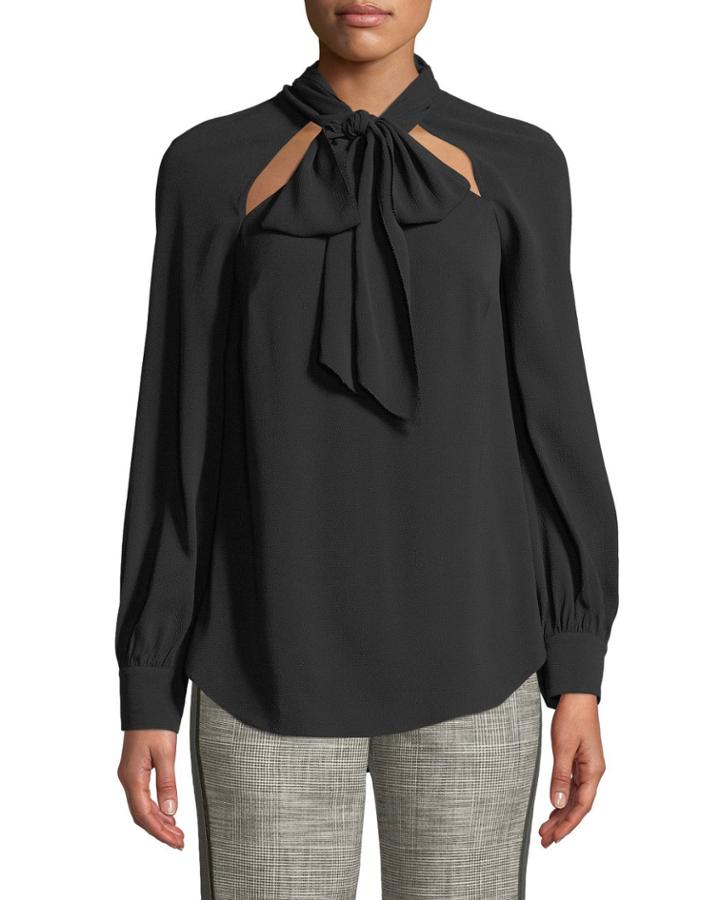 Teel Tie-neck Cutout Long-sleeve Blouse