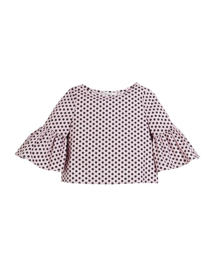 Polka-dot Ruffle-sleeve Cotton Blouse,