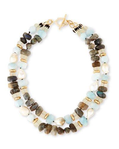 Two-strand Pearl Nugget, Labradorite & Quartz Necklace