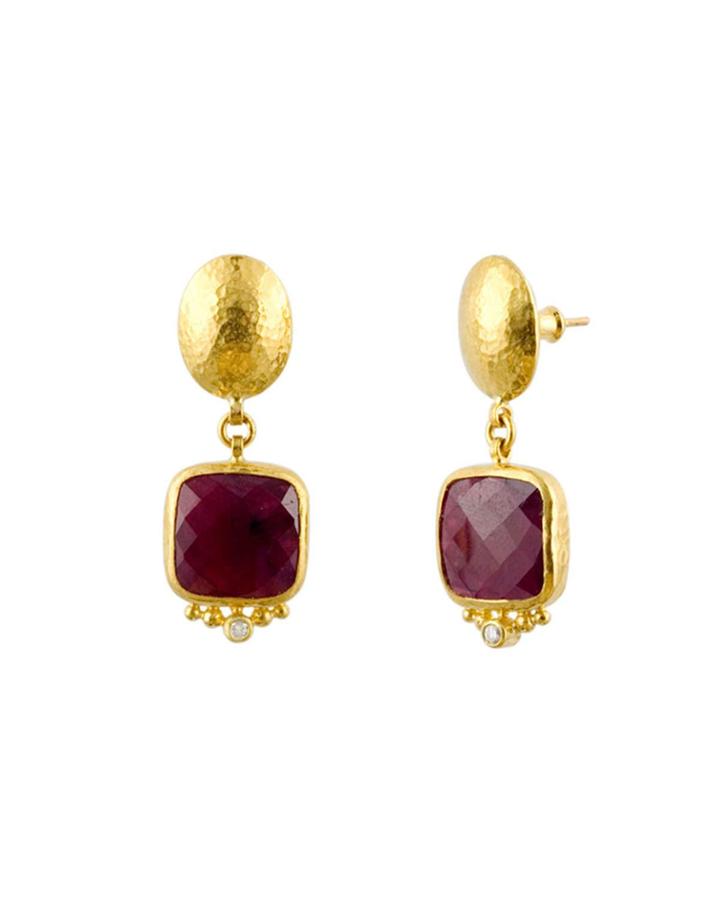Elements 24k Ruby Cushion Drop Earrings