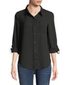 Button-front Long-sleeve Blouse W/ Chest Pocket