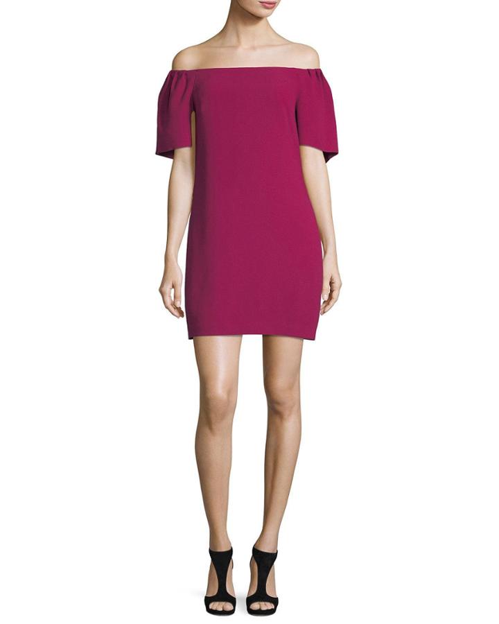 Off-the-shoulder Crepe Cape Cocktail Dress