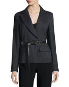 Long-sleeve Belted Jacket, Charcoal